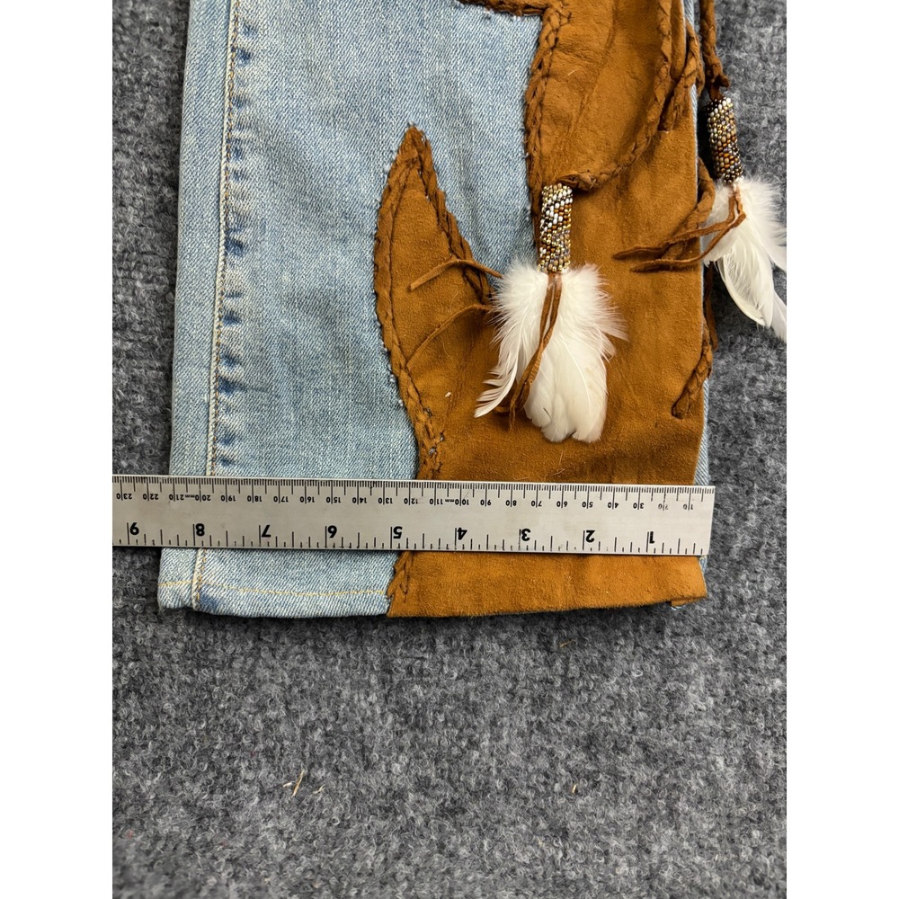 Michelle Julene Couture Levi's Upcycled Jeans Leather Fringe Lace Up OOAK - Picture 11 of 15